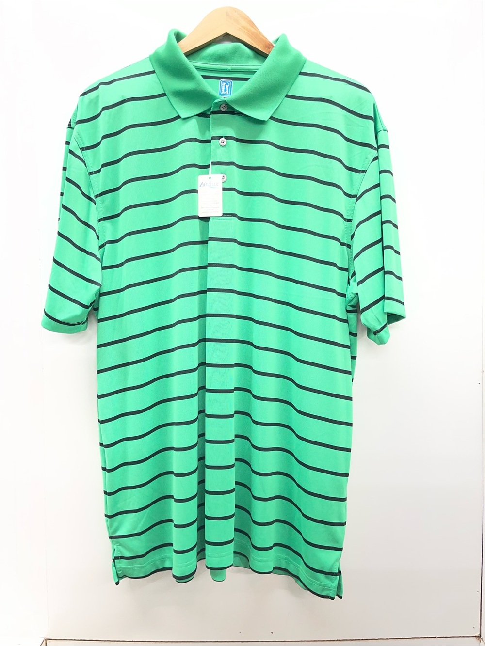 PGA Tour brand Men's Air Flux Polo Shirt green with black stripes